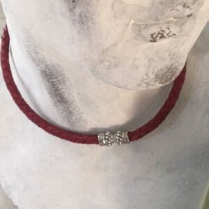 Judith Ripka Red Leather Silver Choker